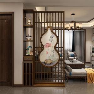 新中式实木屏风隔断柜客厅镂空玄关墙简约现代进门定制葫芦座屏