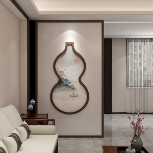 新中式入户遮挡隔断福禄屏风木质装饰墙玄关简约现代实木葫芦座屏