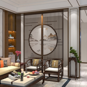 新中式隔断墙屏风客厅实木装饰入户卧室房间玄关别墅定制镂空格栅