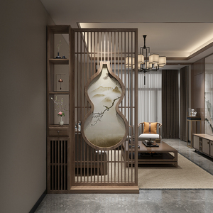 新中式实木葫芦屏风墙入户木质镂空卧室房间置物客厅隔断定制座屏