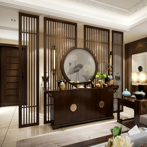 新中式屏风隔断实木客厅装饰格栅别墅餐厅原木镂空装修房间玄关墙