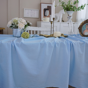ins风纯蓝色甜品台桌布全棉 户外婚礼婚庆布置装饰背景布料摆拍照
