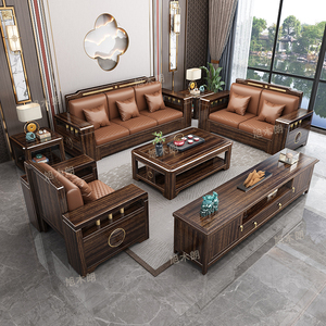 新中式乌金木沙发组合贵妃沙发冬夏两用客厅大小户型实木储物沙发