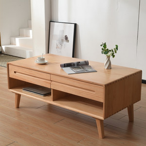 北欧实木茶几简约现代日式小户型白色木质整装客厅组合家用茶桌