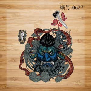 中国风脸谱风神印花烫画图案热转印衣服装饰贴花t恤热印贴纸0627