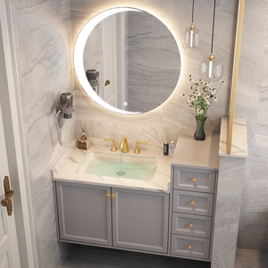 实木浴室柜组合北欧简约吊柜卫浴柜橡木洗手台高低洗漱台卫生间