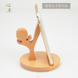 桌面木质手机支架创意卡通可爱木质懒人通用苹果手机底座实木木制