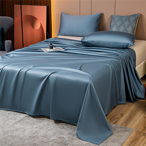 2021新款蓝色贡缎床单单件100%全棉纯棉单双人大气高级裸睡薄被单