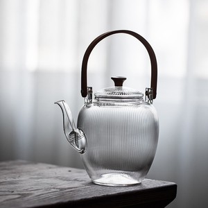 日式竖纹玻璃煮茶壶明火煮茶器高硼硅玻璃锤纹大容量沏红绿泡茶壶