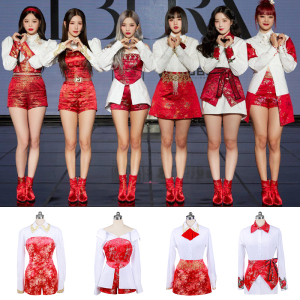 gidle火花hwaa女团同款打歌服乘风破浪爵士舞蹈表演出服红色套装
