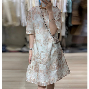 重工腰果花刺绣真丝复古中式盘扣连衣裙新款中国风宽松桑蚕丝裙子