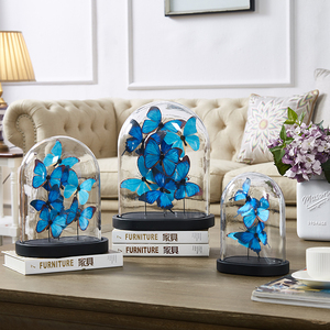 蓝色蝴蝶摆件玻璃罩客厅橱柜软装公司高级感小众工艺品家居装饰品