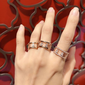 代购qeelin/麒麟葫芦小八福戒指 18k金镶钻wulu镂空 红玉髓指环女