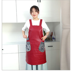 可擦手pu围裙软皮防水防油家用围腰成人厨房食堂pu皮革罩衣工作