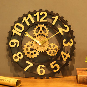 美式复古钟表挂钟静音工业风齿轮墙壁装饰咖啡厅餐厅理发店石英钟