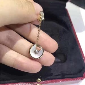 cartier卡地亚女吊坠耳钉护身符耳环18k金镶钻耳坠白贝母耳饰装饰
