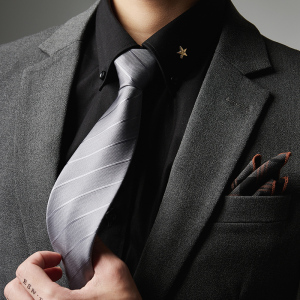 黑色银灰色韩版结婚新郎正装商务免打拉链式懒人一拉得领带男7cm