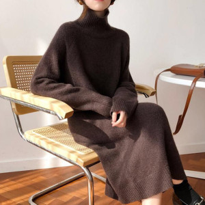 中长款羊绒过膝毛衣裙女秋冬高领加厚打底内搭羊毛长裙针织连衣裙