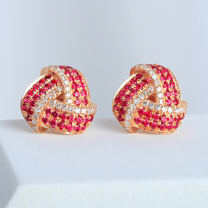 善合珠宝天然红宝石耳钉女款 18K玫瑰金镶嵌钻石耳饰彩宝耳环现货
