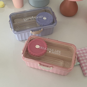 芭比粉的饭盒 带酱料盒沙拉饭盒便当盒防烫便携分隔简餐减肥