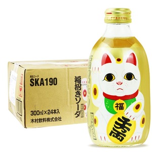 日本杰商品筐招财猫苏打水碳酸饮料300ML 24瓶原木村招财猫苏打水