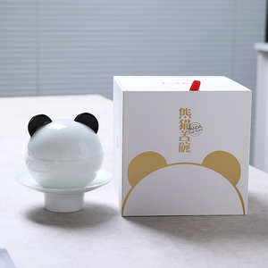 盖碗茶杯套装三才德化白瓷家用泡茶器具防烫手工薄胎四川熊猫陶瓷