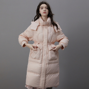 chavin koko新款女装2023冬季气质连帽收腰过膝中长款羽绒服外套