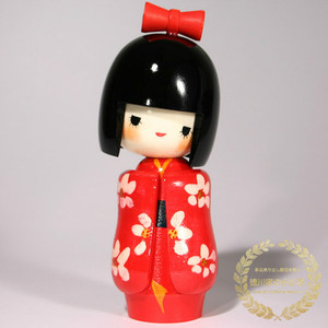 日本代购传统和风木制人形外头少女头丸可爱木偶人偶娃娃治愈摆件