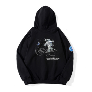 nasa联名宇航员外套秋冬加绒加厚卫衣男女情侣宽松连帽衫套头潮牌