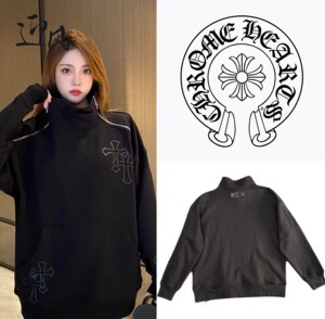 chrome hearts克罗心 21秋冬新款双肩拉链拼皮十字架卫衣男外套女