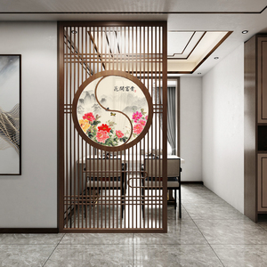 新中式实木质隔断屏风正对门楼梯客厅装饰隔栅镂空遮挡卧室定制