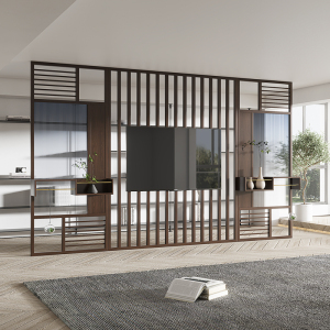 现代轻奢家用实木客厅背景墙电视柜新中式钢化长虹玻璃屏风隔断