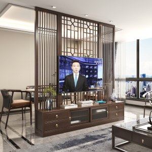 隔断电视柜一体组合墙客厅餐厅实木新中式屏风背景墙无墙定制家用