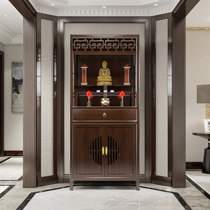 新中式佛像佛堂神龛实木定制佛龛供桌佛台现代风格神台柜家用三层