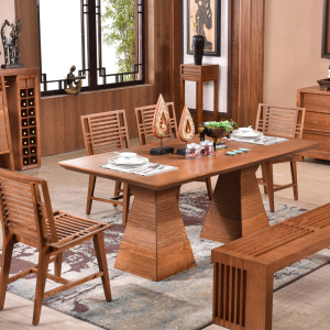 东南亚风格白蜡木槟榔色家具实木饭桌椅组合现代简约家用方形餐桌