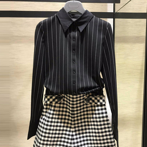 正品哥弟新款女装2021年春款修身显瘦职业加厚衬衣女长袖条纹衬衫
