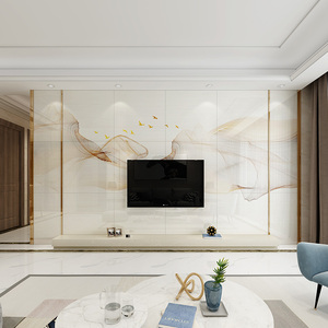 微晶石电视背景墙瓷砖现代简约客厅轻奢岩板影视墙金属大理石造型