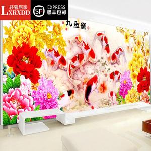 lxrxdd纯手工十字绣成品2019年新款九鱼纳福九鱼图九鱼聚财客厅大
