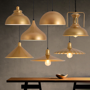 北欧餐厅铁艺金色吊灯创意简约个性吧台灯单头吊灯工业风复古灯罩