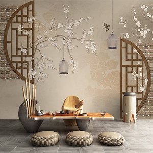 我淘呀淘ldw淘宝新中式中国复古风格仿古典禅意墙纸金箔金色金黄色