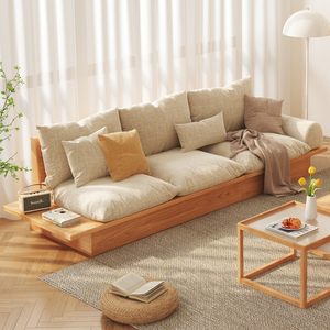 日式沙发客厅原木侘寂风格现代简约储物榻榻米三人位地台实木沙发