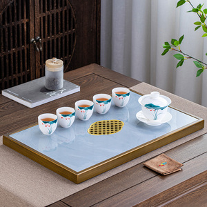欧式大理石茶盘创意石材茶台家用简约现代泡茶海功夫茶具直排茶托