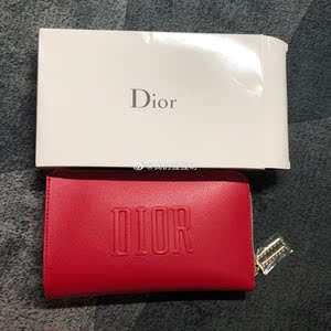 现货当天发 dior/迪奥精美红色化妆包/手拿包/皮革质感 专柜赠品