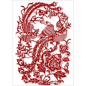 凤凰花鸟剪纸底稿手工刻纸图样diy模板中国风窗花图案黑白打印稿