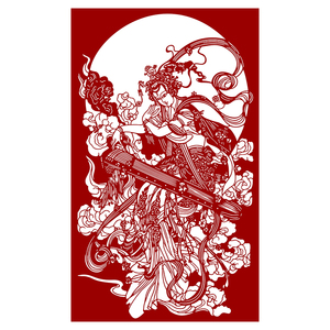 高清古代仕女手工刻纸图样黑白打印底稿中国风特色窗花装饰画底稿