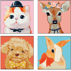 diy数字油画儿童 卡通动物 动漫小猫小狗 填色画手绘装饰画