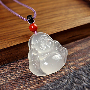 新疆戈壁料金丝玉宝石光佛公吊坠 笑佛 天然玉石 老九和田玉