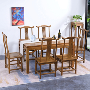红木家具鸡翅木方餐桌椅组合实木一桌四六椅餐台桌中式家用长饭桌