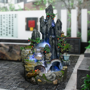 扇形拐角落地假山流水喷泉鱼池造景软装饰品摆件酒店客厅花园