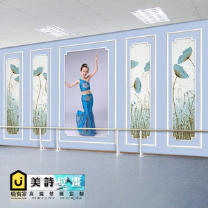 中国民族舞蹈教室装饰墙纸芭蕾舞儿童艺术学校培训班前台背景壁纸